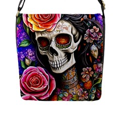 Sugar Skull Flap Closure Messenger Bag (l) by GardenOfOphir