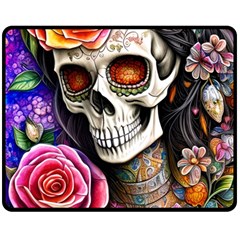 Sugar Skull Two Sides Fleece Blanket (medium) by GardenOfOphir