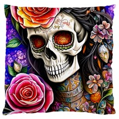 Sugar Skull Large Premium Plush Fleece Cushion Case (two Sides) by GardenOfOphir