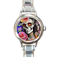 Sugar Skull Round Italian Charm Watch by GardenOfOphir