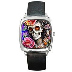 Sugar Skull Square Metal Watch by GardenOfOphir