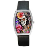 Sugar Skull Barrel Style Metal Watch Front