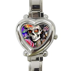 Sugar Skull Heart Italian Charm Watch by GardenOfOphir