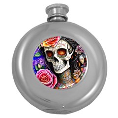 Sugar Skull Round Hip Flask (5 Oz) by GardenOfOphir