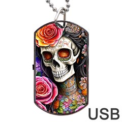 Sugar Skull Dog Tag Usb Flash (one Side) by GardenOfOphir