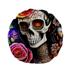 Sugar Skull Standard 15  Premium Round Cushions by GardenOfOphir