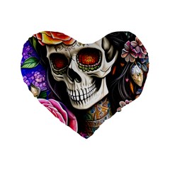 Sugar Skull Standard 16  Premium Heart Shape Cushions by GardenOfOphir