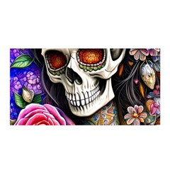 Sugar Skull Satin Wrap 35  X 70  by GardenOfOphir