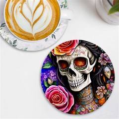 Sugar Skull Uv Print Round Tile Coaster by GardenOfOphir