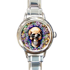 Gothic Skull Round Italian Charm Watch by GardenOfOphir