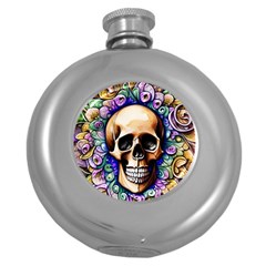 Gothic Skull Round Hip Flask (5 Oz) by GardenOfOphir