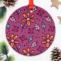 Flowers Petals Leaves Foliage Ornament (round) by Ravend