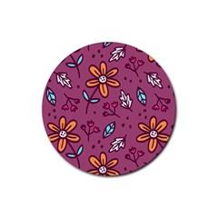 Flowers Petals Leaves Foliage Rubber Coaster (round) by Ravend