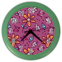 Flowers Petals Leaves Foliage Color Wall Clock by Ravend