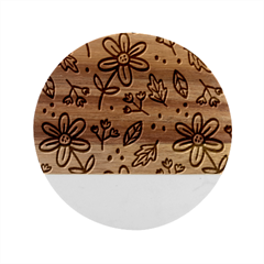 Flowers Petals Leaves Foliage Marble Wood Coaster (round) by Ravend