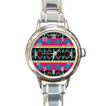 Abstract Art Pattern Design Vintage Round Italian Charm Watch Front