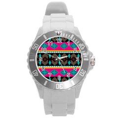 Abstract Art Pattern Design Vintage Round Plastic Sport Watch (L)