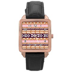 Print Pattern Design Vintage Rose Gold Leather Watch  by Ravend