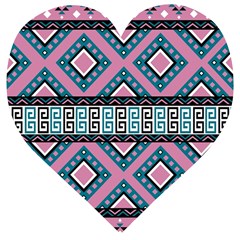 Pink Pattern Design Vintage Wooden Puzzle Heart by Ravend