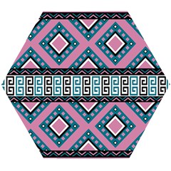 Pink Pattern Design Vintage Wooden Puzzle Hexagon by Ravend