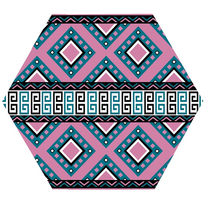 Pink Pattern Design Vintage Wooden Puzzle Hexagon