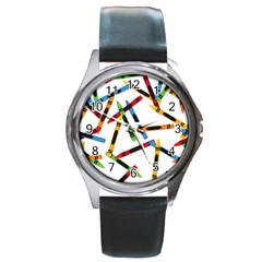 Crayons Color Pencils Stationary Round Metal Watch by Ravend