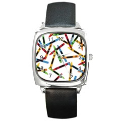 Crayons Color Pencils Stationary Square Metal Watch by Ravend