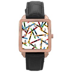 Crayons Color Pencils Stationary Rose Gold Leather Watch  by Ravend