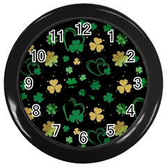 Clovers Flowers Clover Pat Wall Clock (black) by Ravend