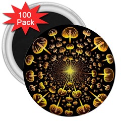 Mushroom Fungus Gold Psychedelic 3  Magnets (100 Pack) by Ravend