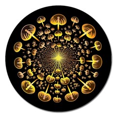 Mushroom Fungus Gold Psychedelic Magnet 5  (round) by Ravend