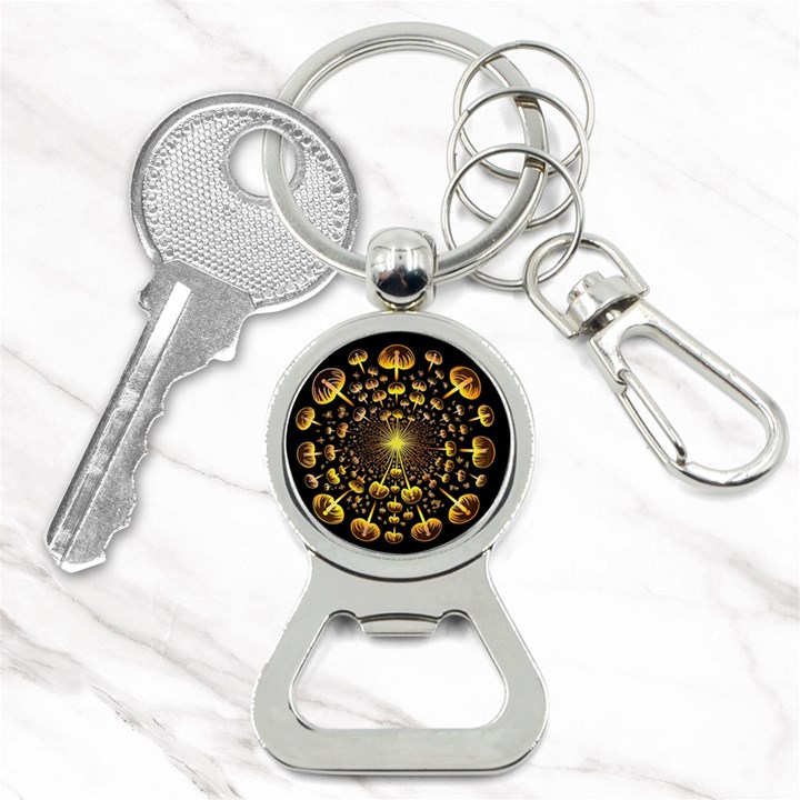 Mushroom Fungus Gold Psychedelic Bottle Opener Key Chain