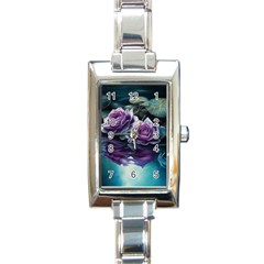 Roses Water Lilies Watercolor Rectangle Italian Charm Watch by Ravend