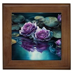 Roses Water Lilies Watercolor Framed Tile by Ravend