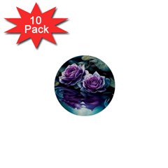 Roses Water Lilies Watercolor 1  Mini Buttons (10 Pack)  by Ravend