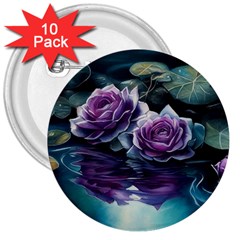 Roses Water Lilies Watercolor 3  Buttons (10 Pack)  by Ravend