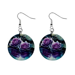 Roses Water Lilies Watercolor Mini Button Earrings by Ravend