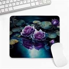 Roses Water Lilies Watercolor Large Mousepad by Ravend