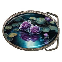 Roses Water Lilies Watercolor Belt Buckles by Ravend