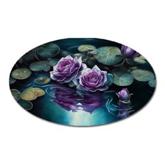 Roses Water Lilies Watercolor Oval Magnet by Ravend