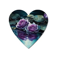 Roses Water Lilies Watercolor Heart Magnet by Ravend