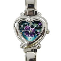 Roses Water Lilies Watercolor Heart Italian Charm Watch by Ravend