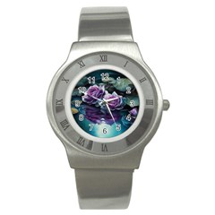 Roses Water Lilies Watercolor Stainless Steel Watch by Ravend