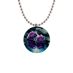 Roses Water Lilies Watercolor 1  Button Necklace by Ravend