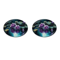 Roses Water Lilies Watercolor Cufflinks (oval) by Ravend