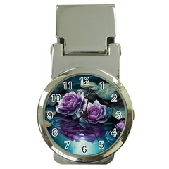 Roses Water Lilies Watercolor Money Clip Watches by Ravend