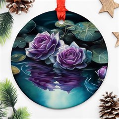 Roses Water Lilies Watercolor Round Ornament (two Sides) by Ravend