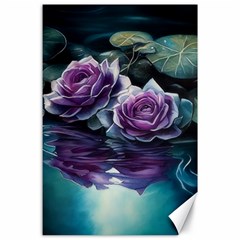 Roses Water Lilies Watercolor Canvas 24  X 36  by Ravend