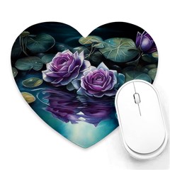 Roses Water Lilies Watercolor Heart Mousepad by Ravend