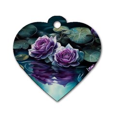 Roses Water Lilies Watercolor Dog Tag Heart (one Side) by Ravend